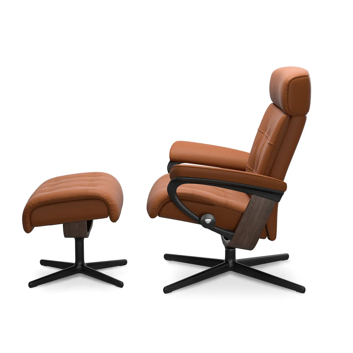 Vue de profil du Stressless Erik en cuir Paloma Copper, avec appui-tête réglable et repose-pieds séparé