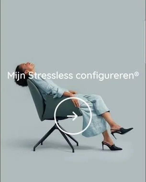 A woman relaxes in a Stressless recliner — customize your Stressless online